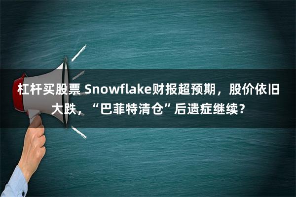 杠杆买股票 Snowflake财报超预期，股价依旧大跌，“巴菲特清仓”后遗症继续？