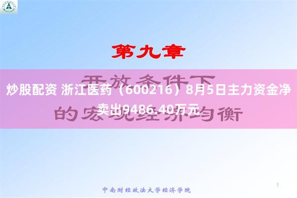 炒股配资 浙江医药（600216）8月5日主力资金净卖出9486.40万元