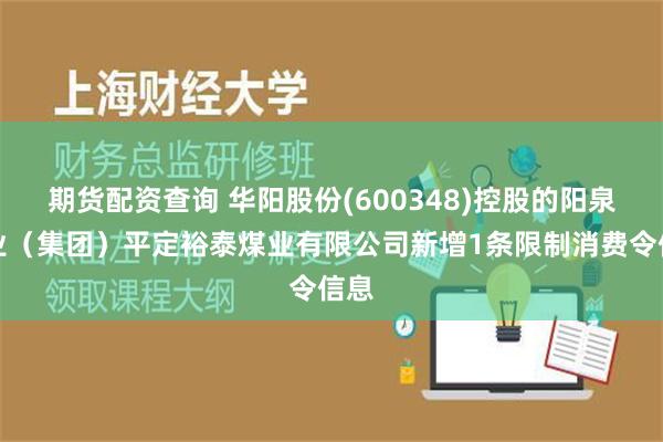 期货配资查询 华阳股份(600348)控股的阳泉煤业（集团）平定裕泰煤业有限公司新增1条限制消费令信息