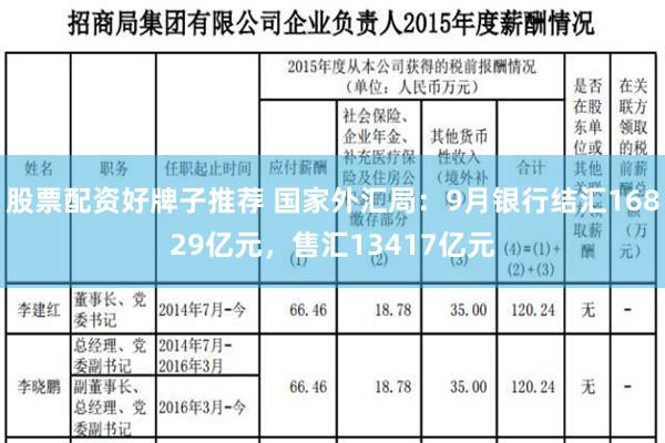 股票配资好牌子推荐 国家外汇局：9月银行结汇16829亿元，售汇13417亿元