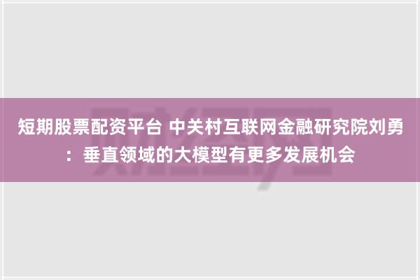 短期股票配资平台 中关村互联网金融研究院刘勇：垂直领域的大模型有更多发展机会