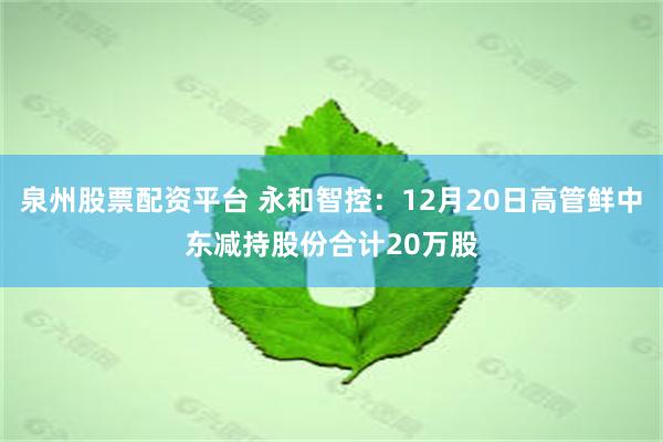 泉州股票配资平台 永和智控：12月20日高管鲜中东减持股份合计20万股