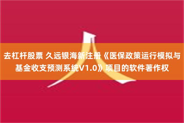 去杠杆股票 久远银海新注册《医保政策运行模拟与基金收支预测系统V1.0》项目的软件著作权